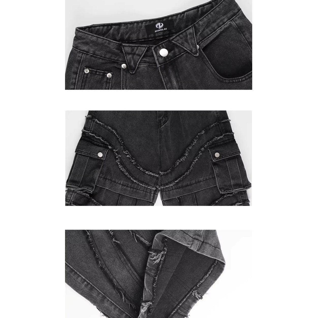 Washed Raw Edge Spliced Curve Jeans MW10351