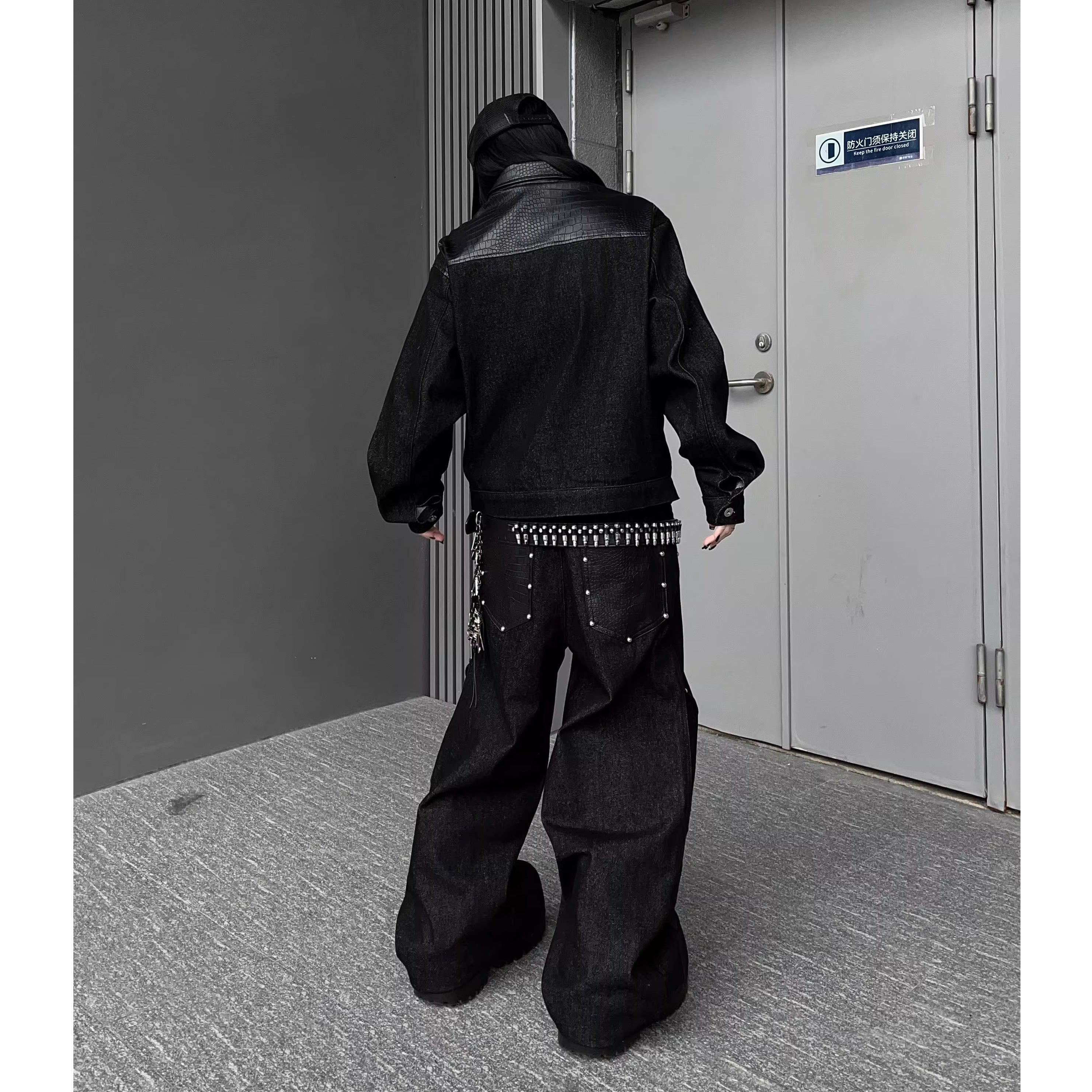 レザー切替ブラックデニムジャケットMW10344