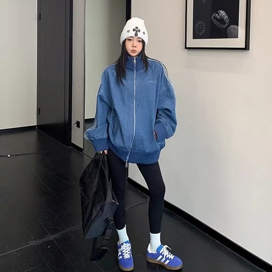Stand Collar Denim Zip Jacket OS2081