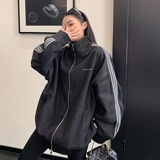 Stand Collar Denim Zip Jacket OS2081