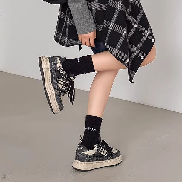 Washed Canvas Invisible Heightened Thick-soled Sneaker FG2002