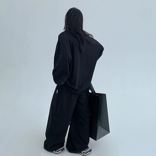 【上下別売り】Tag Design Long-sleeved T-shirt & Loose Casual Pants Set-up OS2033