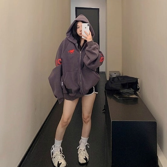 Numbering Loose Raglan Hooded Jacket OS2044