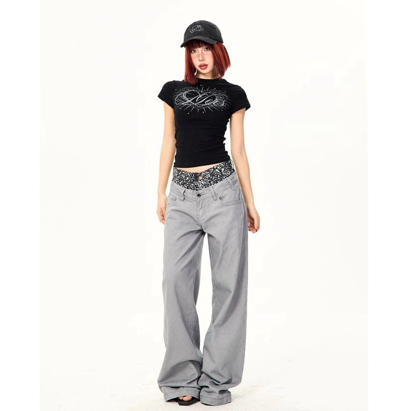 Leopard Print Double-Waist Loose Jeans MW10166