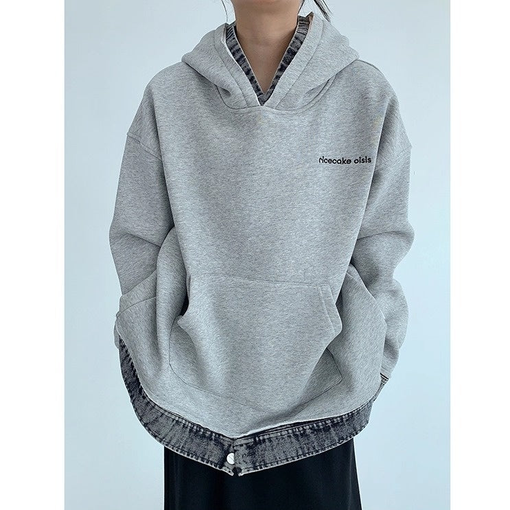 Contrasting Splicing Denim Hooded Sweat OS2056