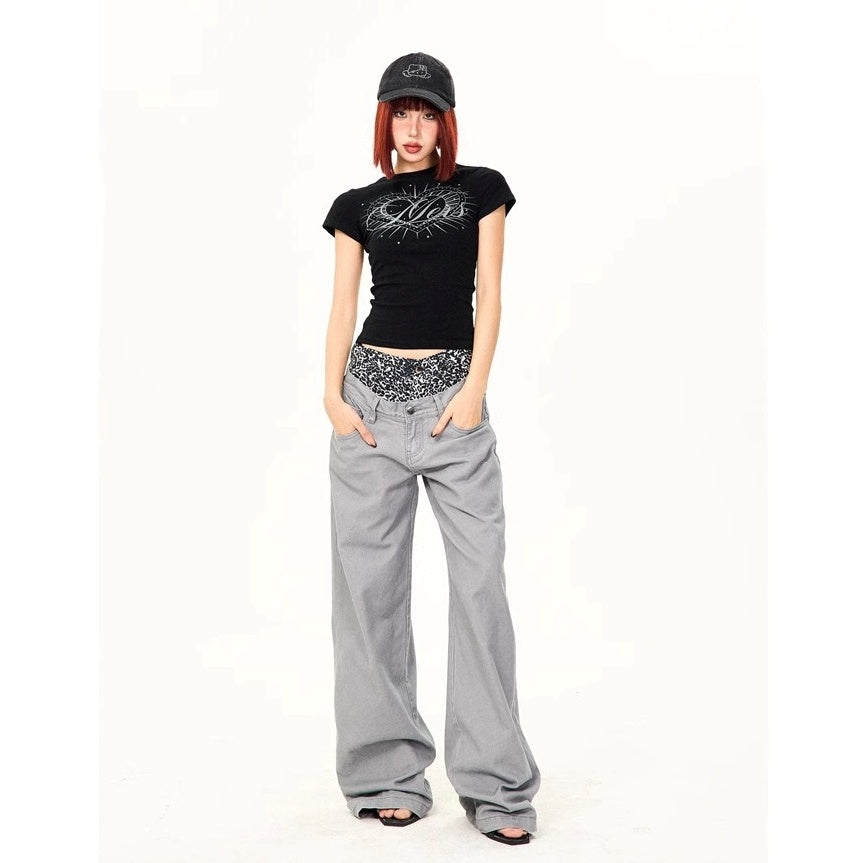 Leopard Print Double-Waist Loose Jeans MW10166
