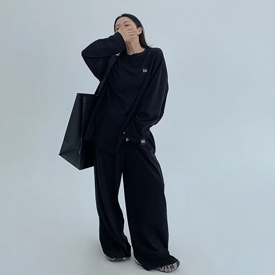 【上下別売り】Tag Design Long-sleeved T-shirt & Loose Casual Pants Set-up OS2033