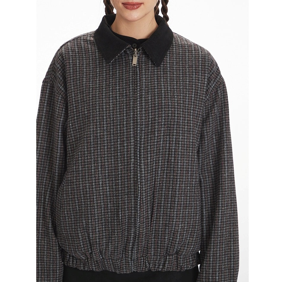 Reversible Contrast Plaid Zip Jacket NR7001