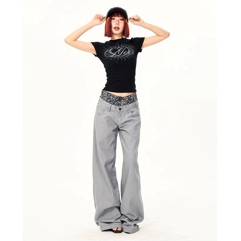 Leopard Print Double-Waist Loose Jeans MW10166