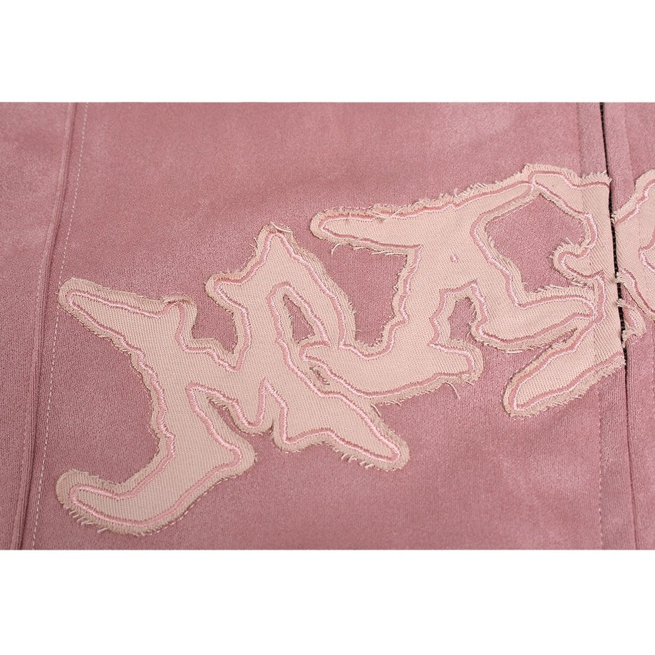 Embroidered Zipper Suede-Like Sweat Parka MW10391