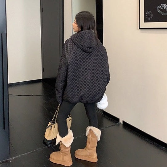 Diamond Lattice Quilting Light Hooded Down Jacket OS2076