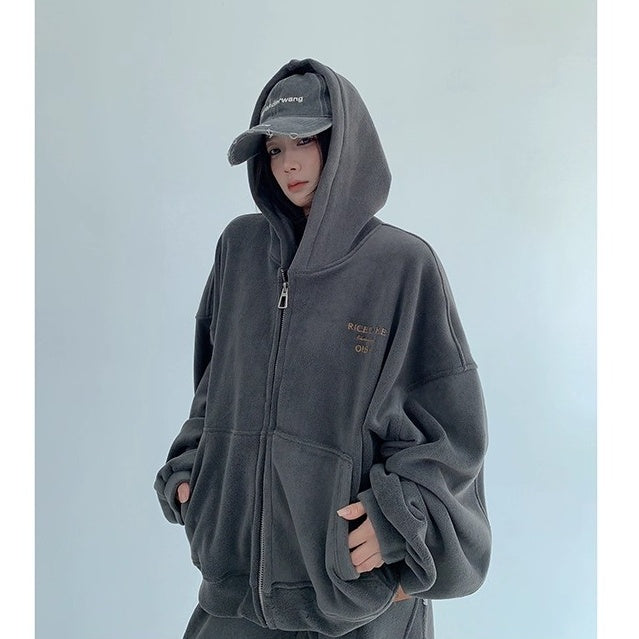 【上下別売り】Relaxed Simple Fleece Hooded Jacket ＆ Pants Set-up OS2077