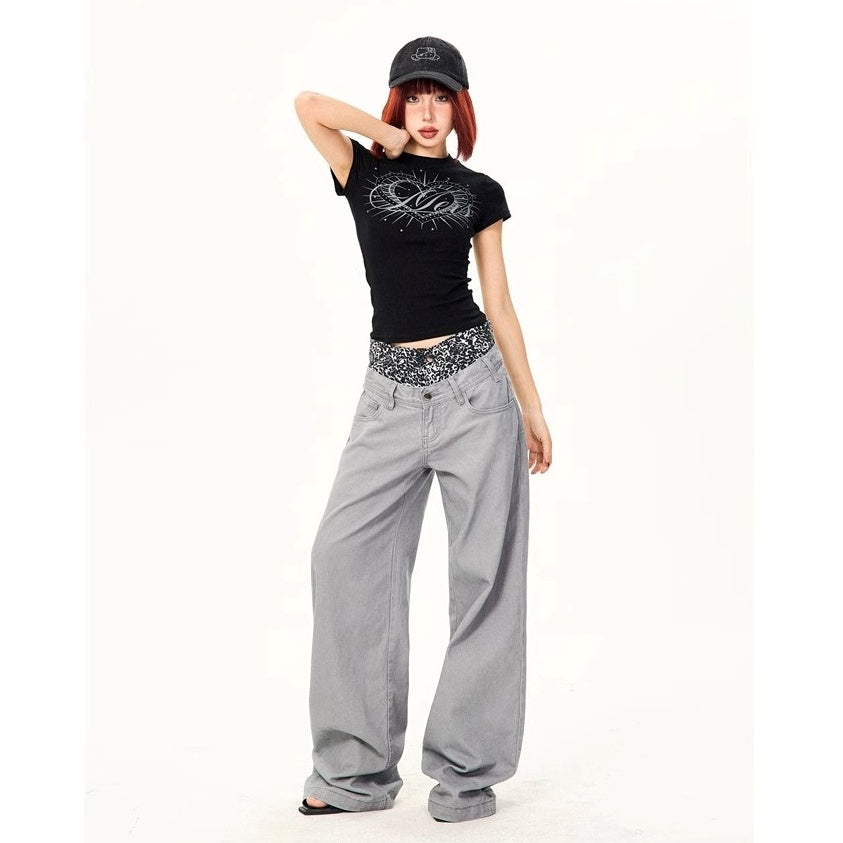 Leopard Print Double-Waist Loose Jeans MW10166