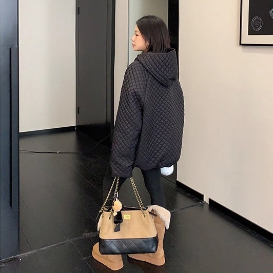 Diamond Lattice Quilting Light Hooded Down Jacket OS2076