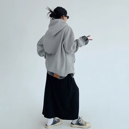 Contrasting Splicing Denim Hooded Sweat OS2056