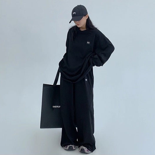 【上下別売り】Tag Design Long-sleeved T-shirt & Loose Casual Pants Set-up OS2033