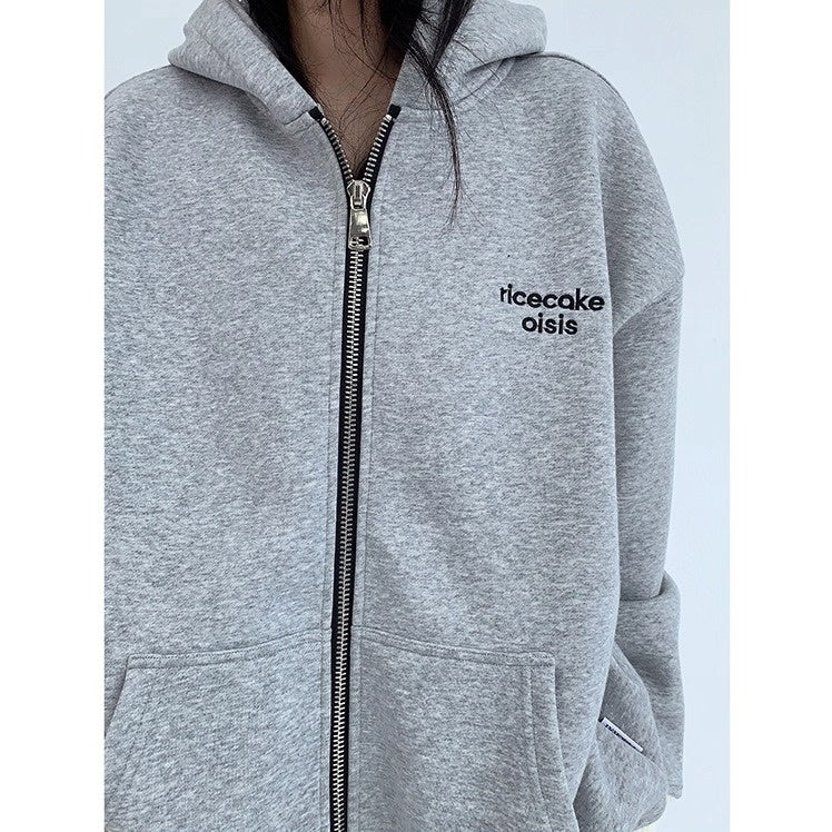 Contrast Embroidery Zip Hooded Jacket OS2043