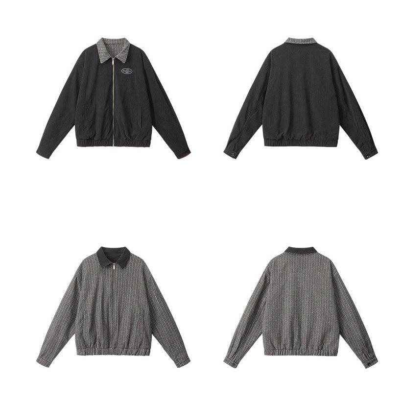 Reversible Contrast Plaid Zip Jacket NR7001
