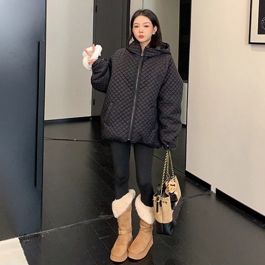 Diamond Lattice Quilting Light Hooded Down Jacket OS2076