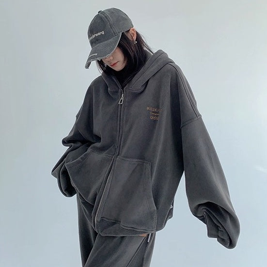 【上下別売り】Relaxed Simple Fleece Hooded Jacket ＆ Pants Set-up OS2077