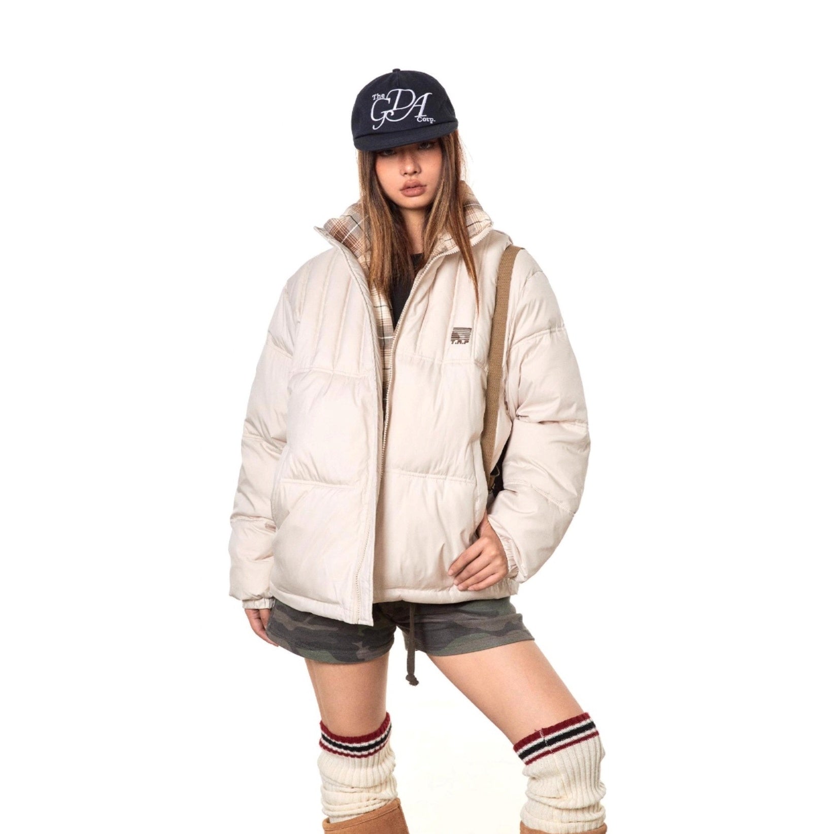 Stand Collar Check Patchwork Padded Jacket TP9002