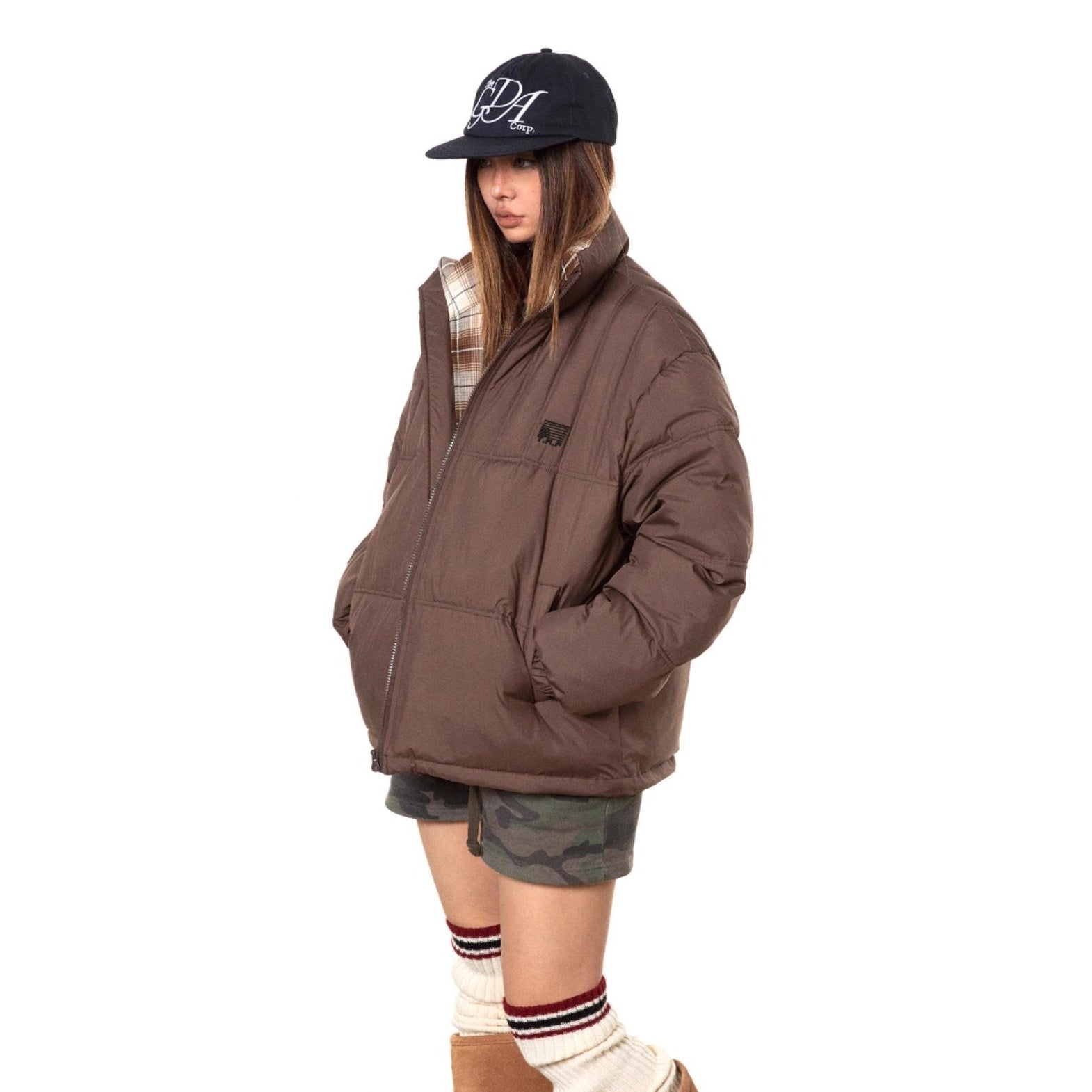 Stand Collar Check Patchwork Padded Jacket TP9002