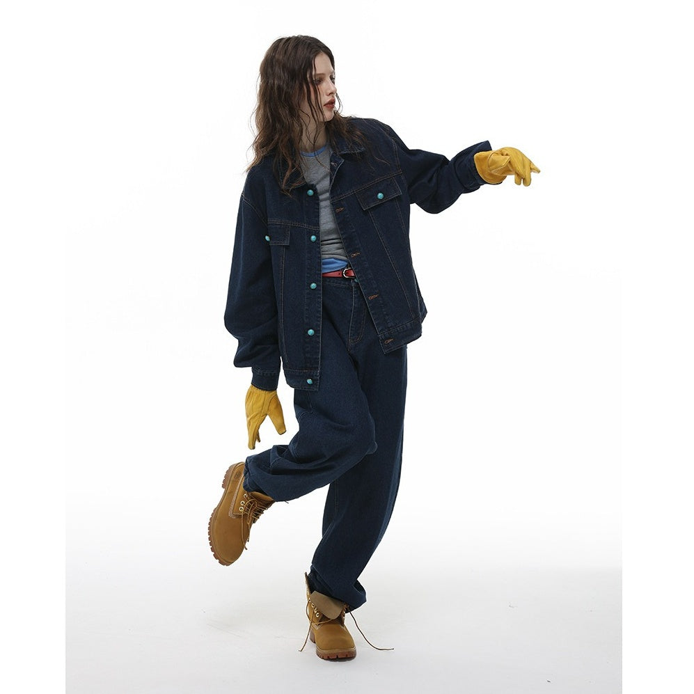 Turquoise Button Denim Jacket MY34