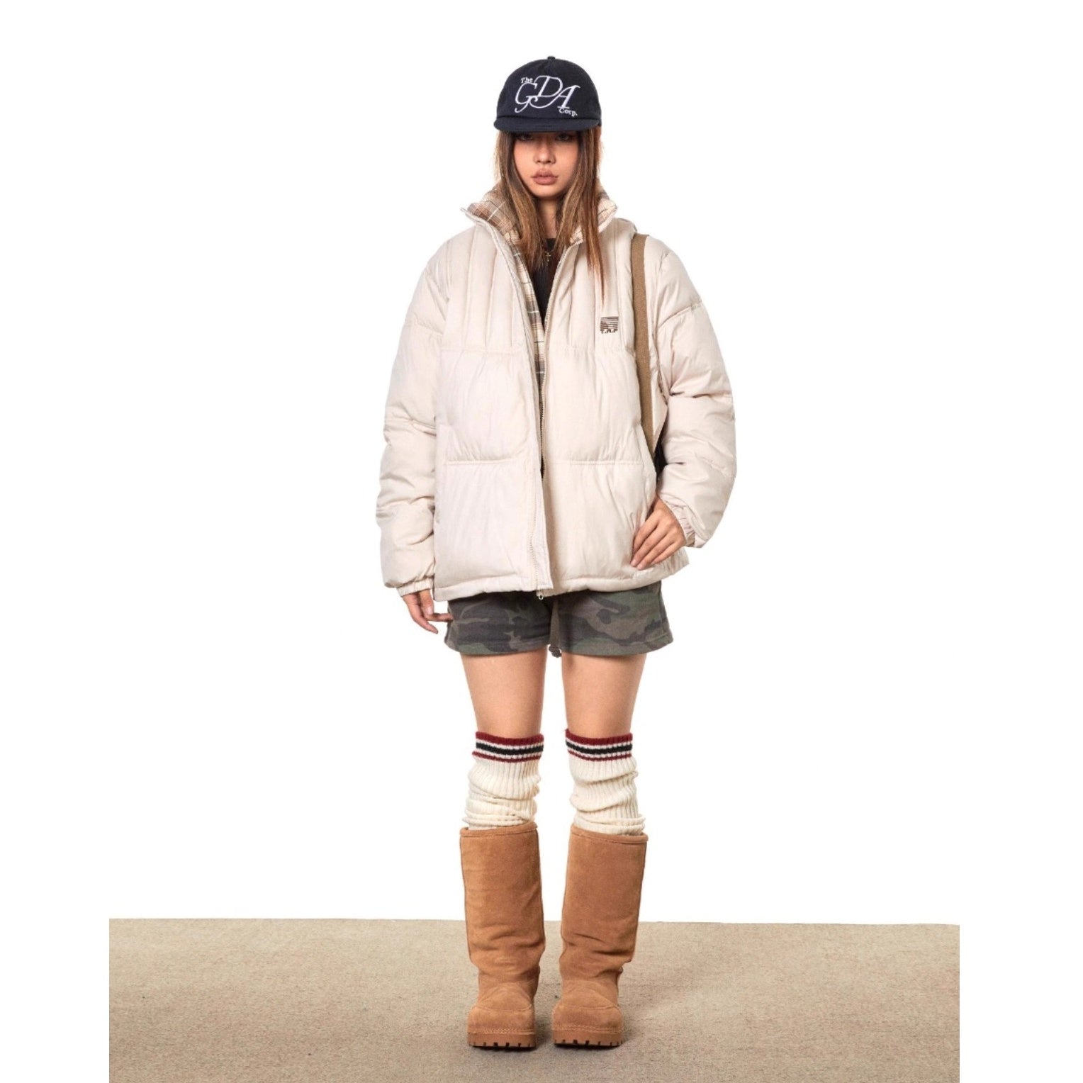 Stand Collar Check Patchwork Padded Jacket TP9002