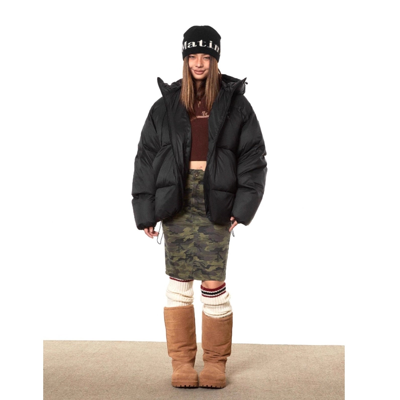 Print Hooded Short Padded Jacket TP9001