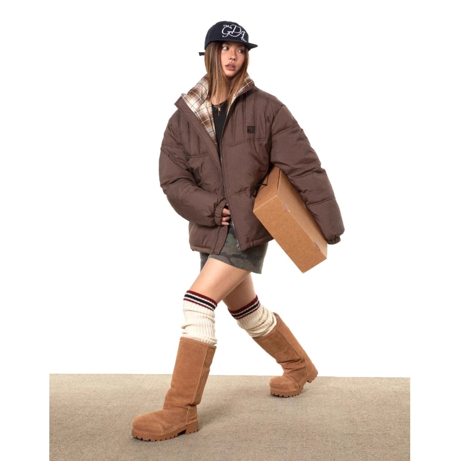 Stand Collar Check Patchwork Padded Jacket TP9002