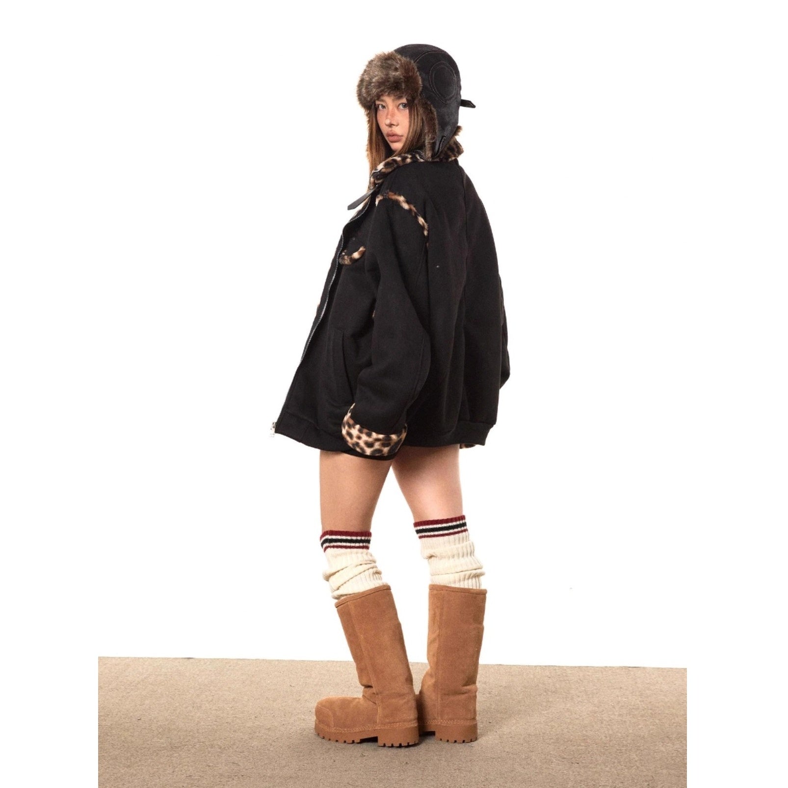 Leopard Stitch Suede Touch Padded Jacket MY35