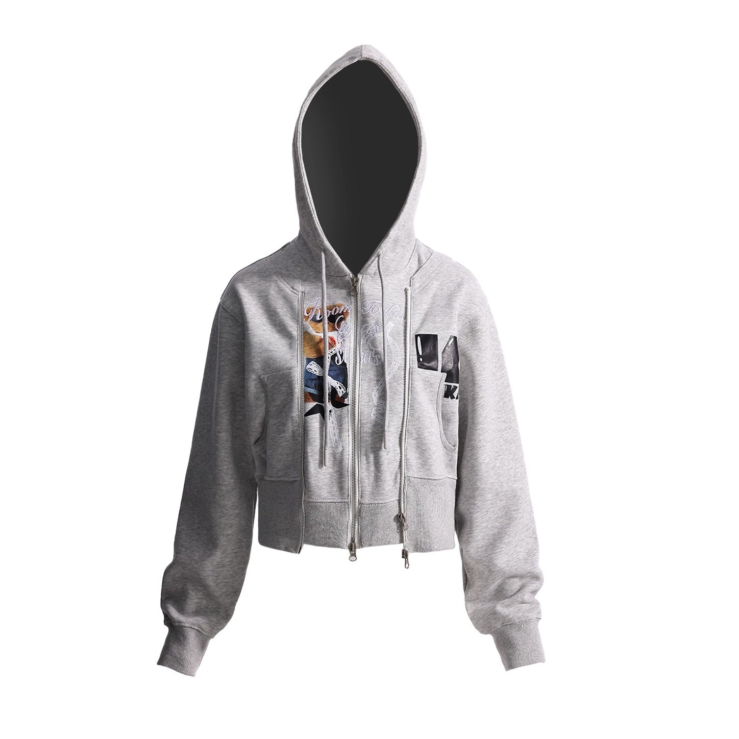 Fake Layered Bear Letter Embroidery Hooded Jacket AC7135
