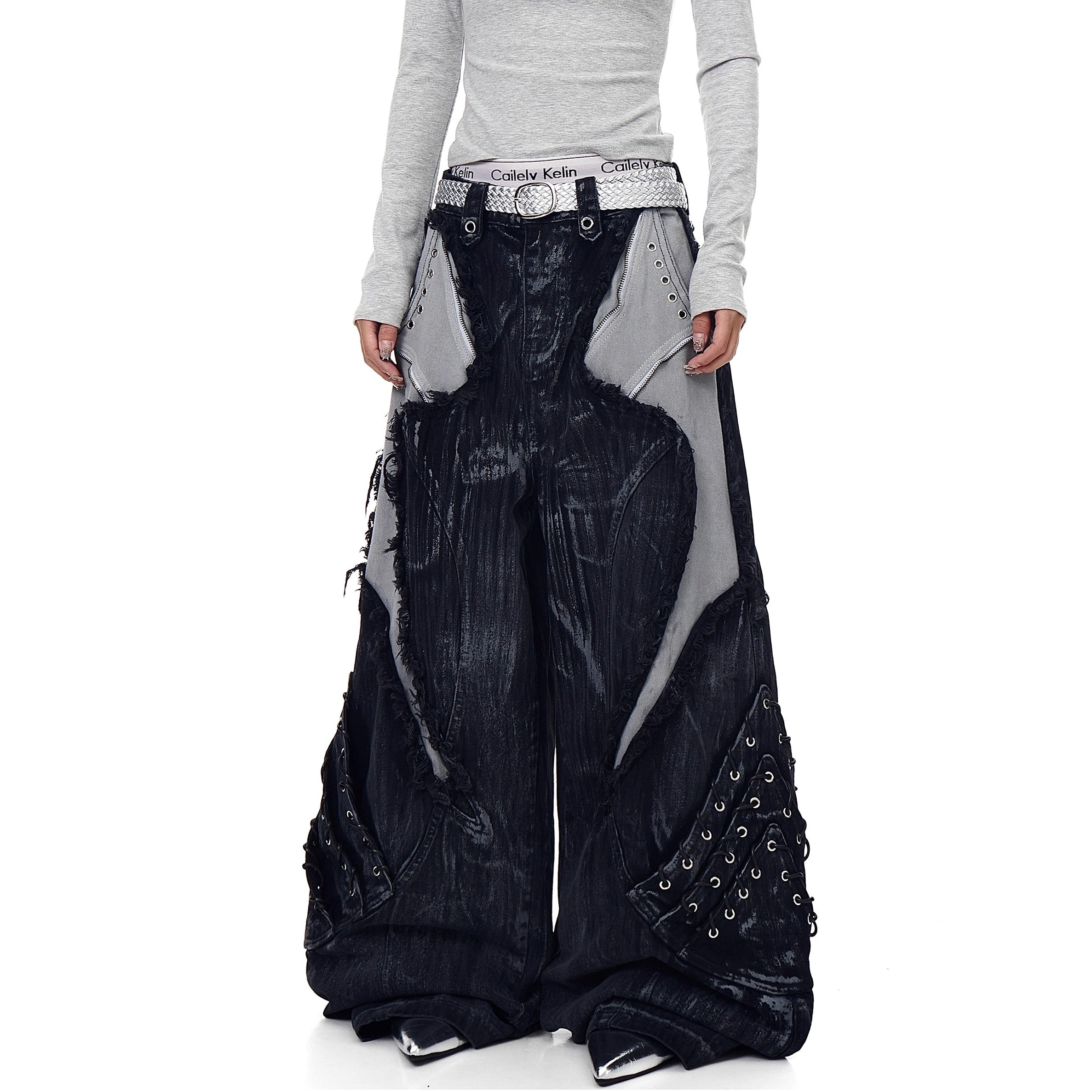 Industry Old Stained Patchwork Wide-leg Jeans BK7017