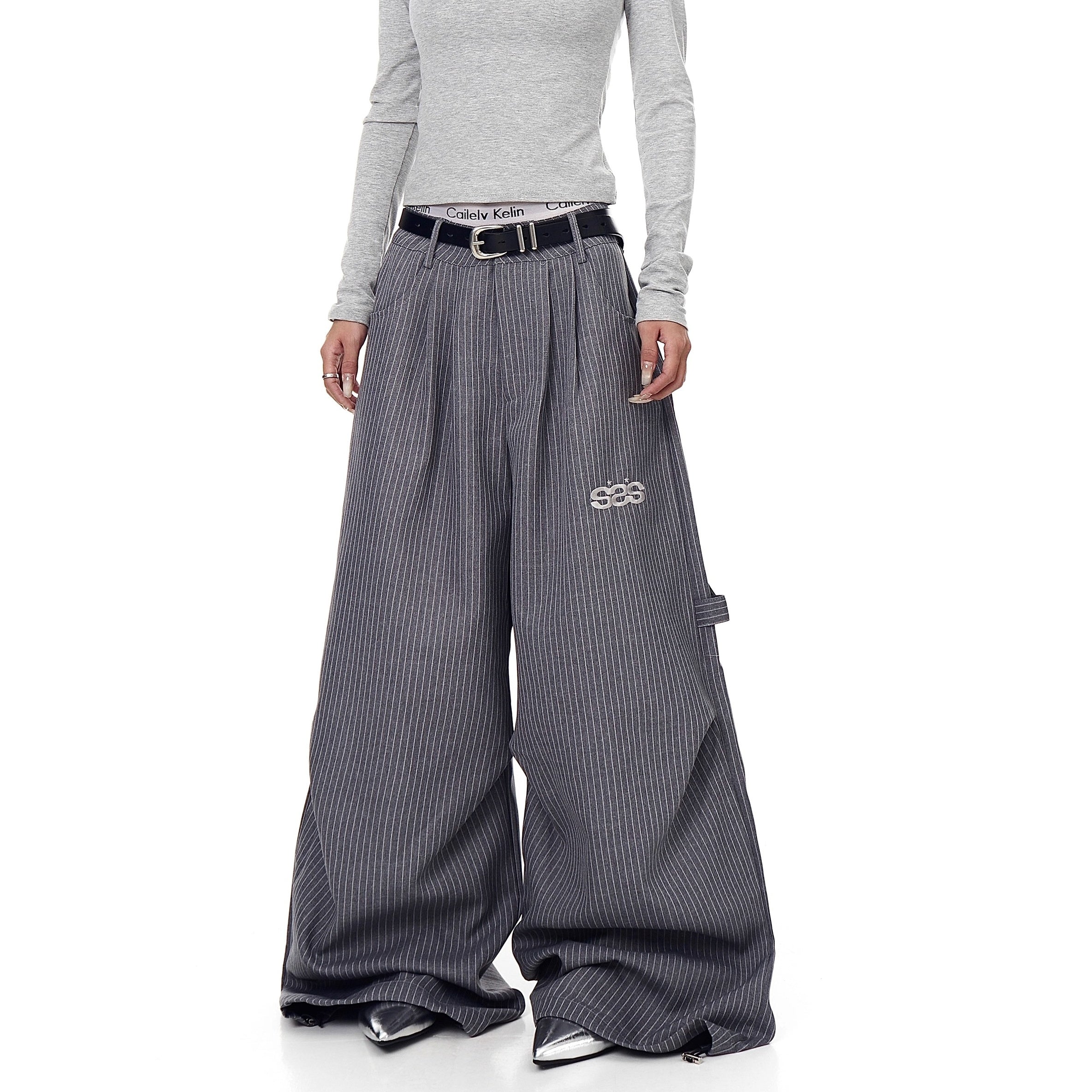 Striped Tuck Wide Painter Pants BK7033