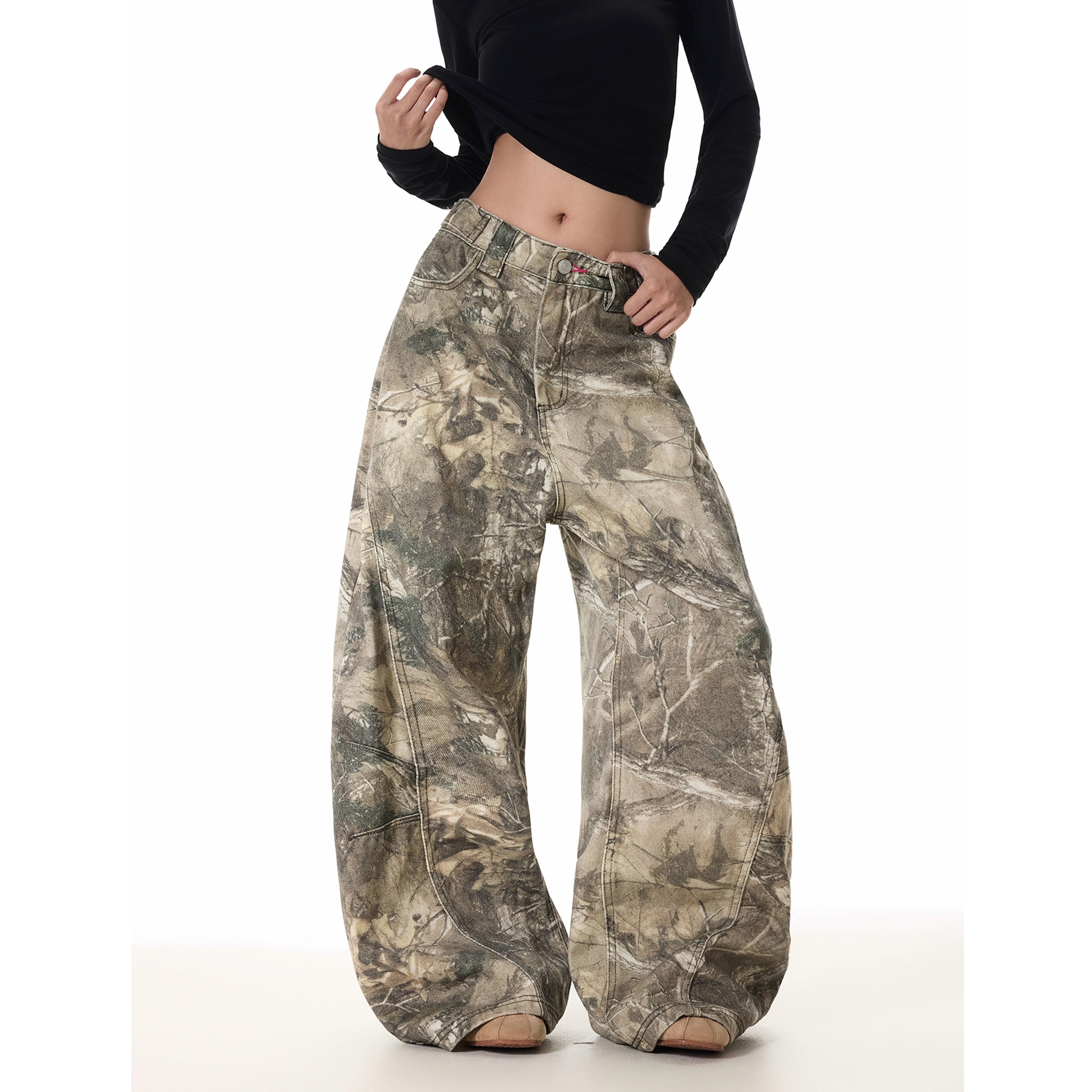 Camouflage Letter Embroidery Wide Pants MW10289