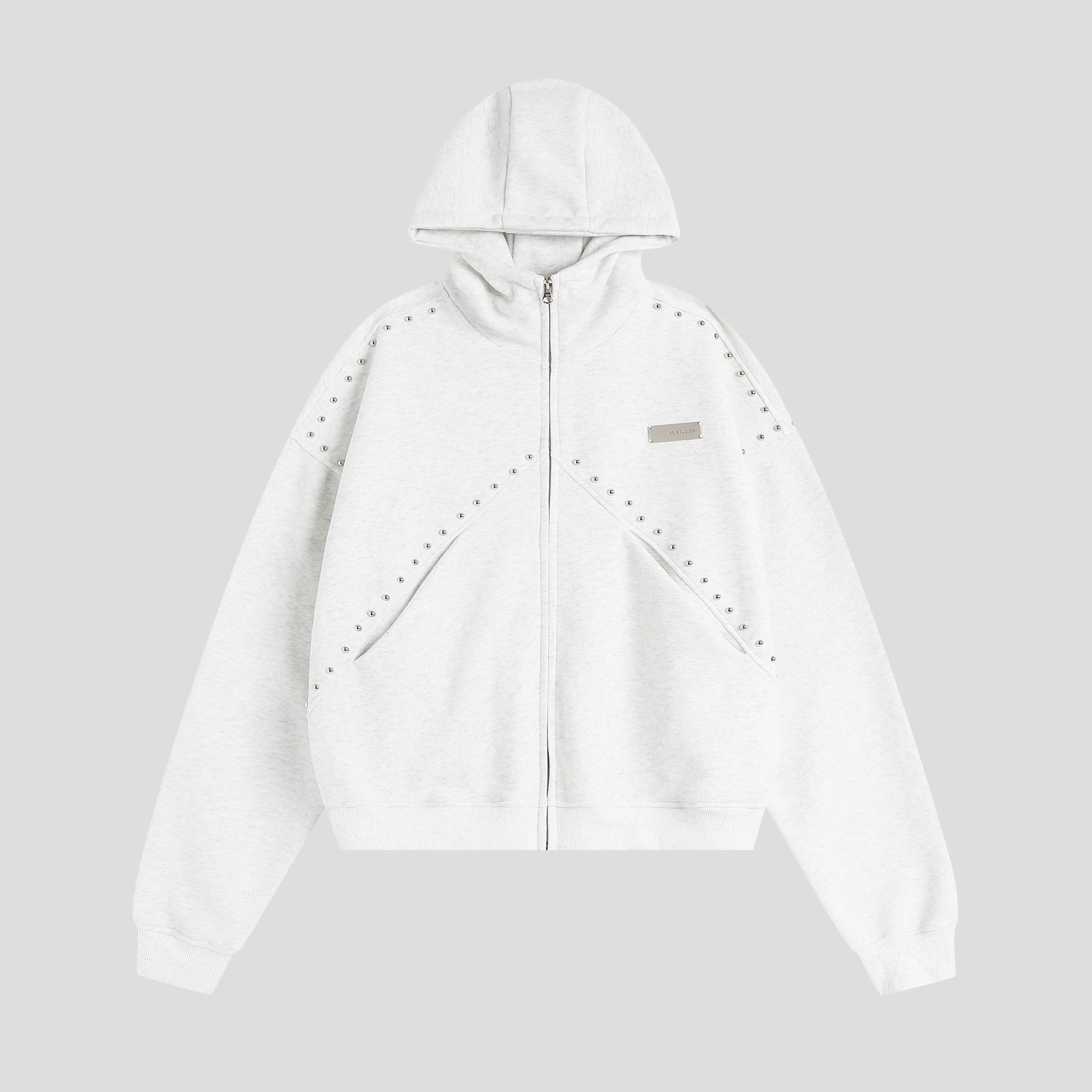 Stitched Rivet Zipper Hooded Jacket IN7016