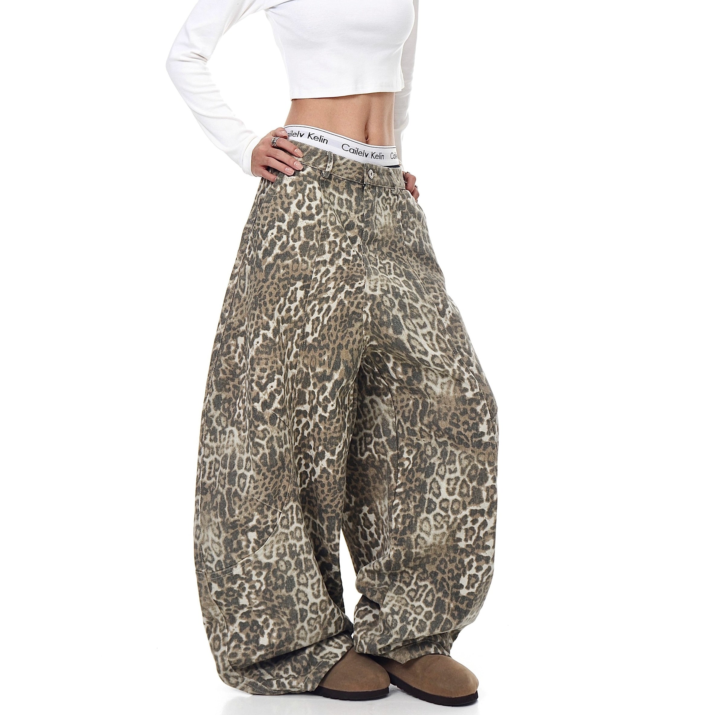 Leopard Print Banana Curve Jeans BK7001