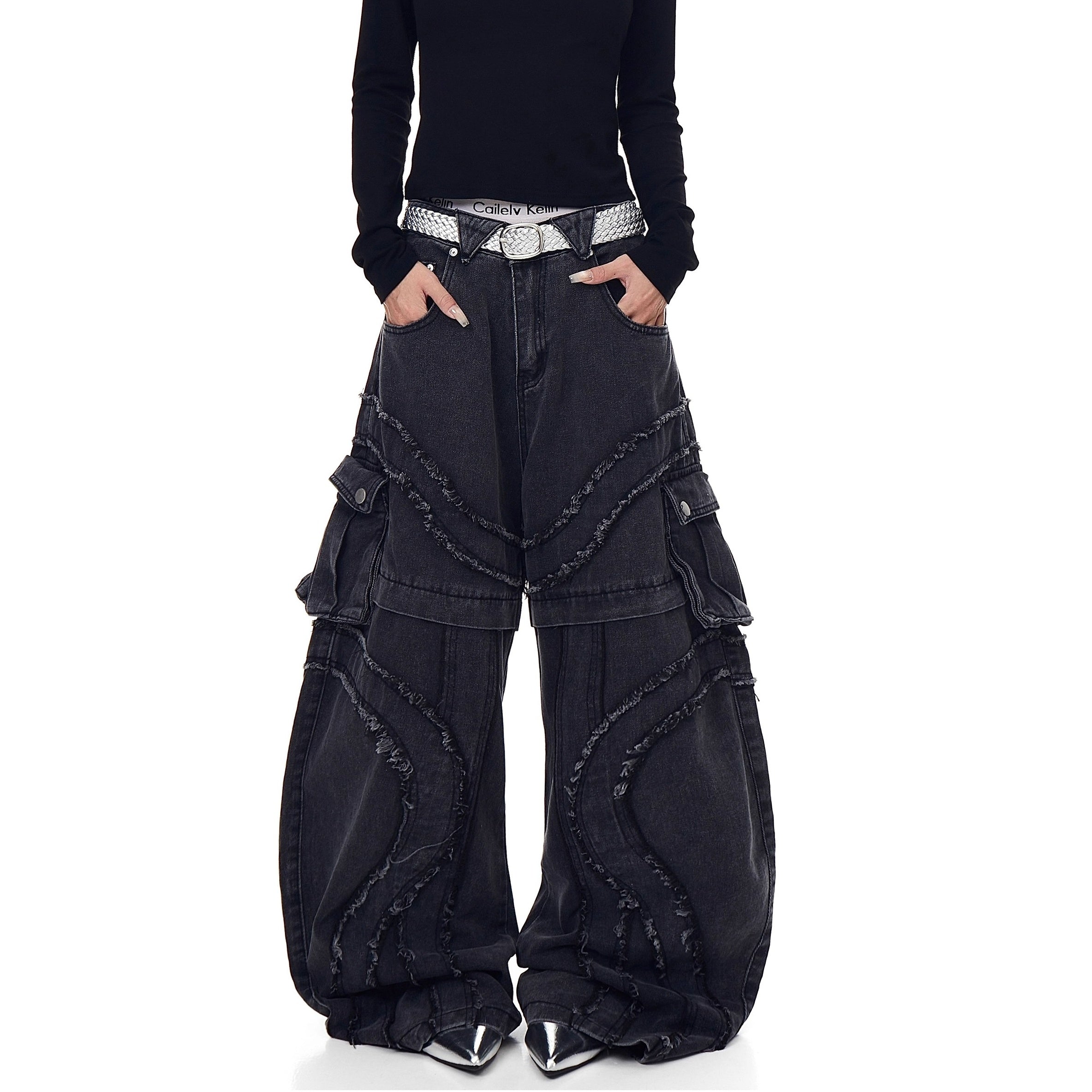 Raw Edge Switching Cargo Curve Jeans BK7027