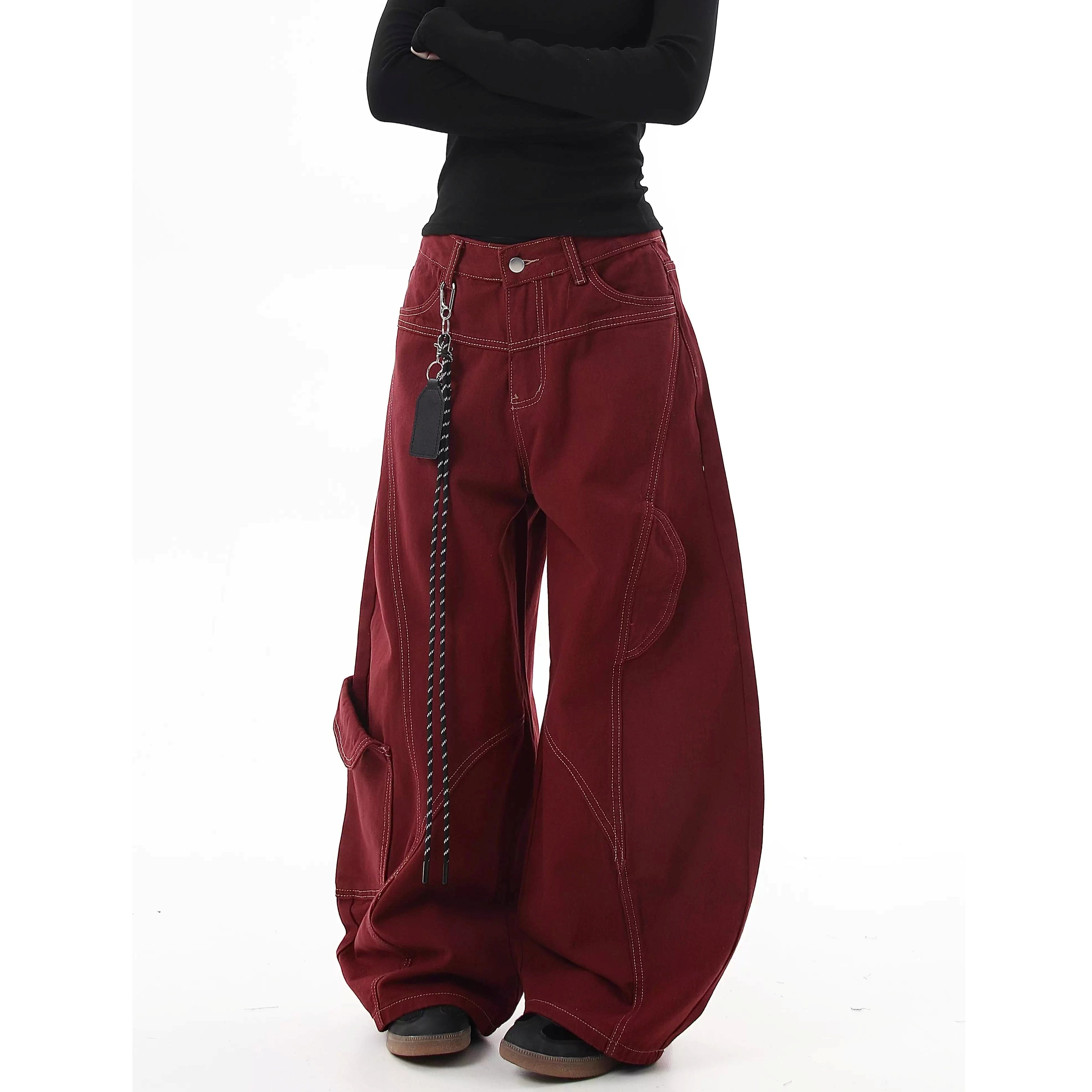Stitch Wide Curve Pants With Charm BK7025