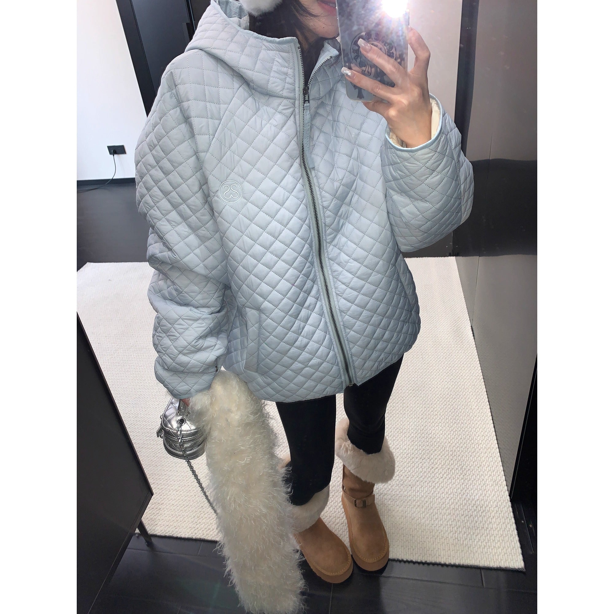 Diamond Lattice Quilting Light Hooded Down Jacket OS2076