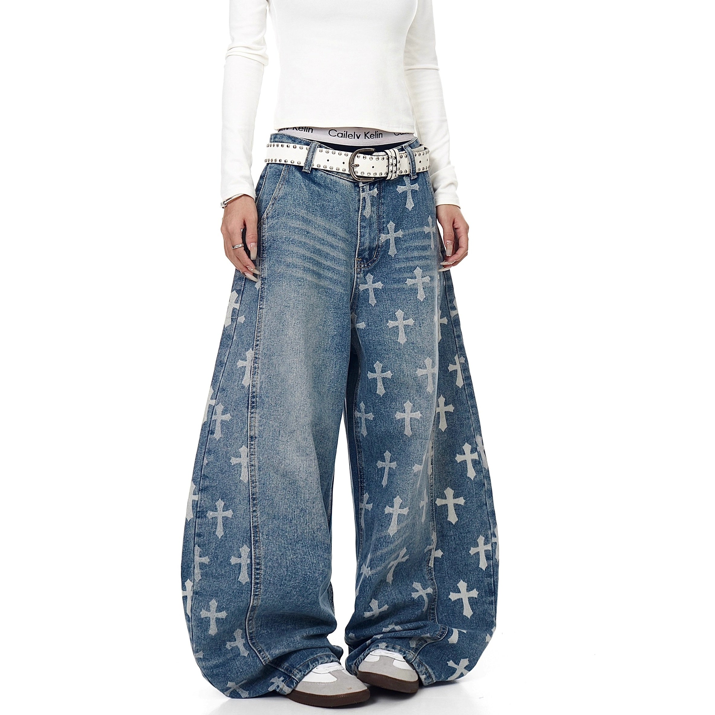 Vintage Cross Print Scimitar Jeans BK7032