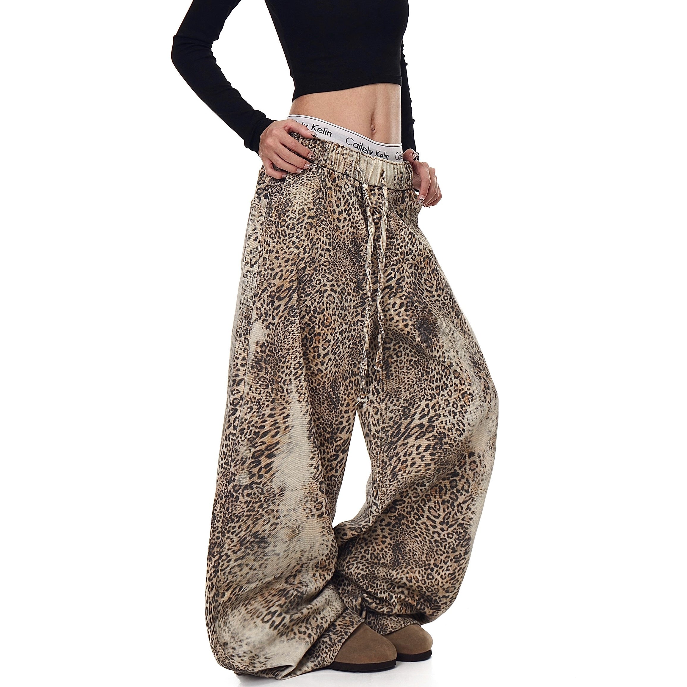 Vintage Washed Leopard Print Loose Pants BK7010