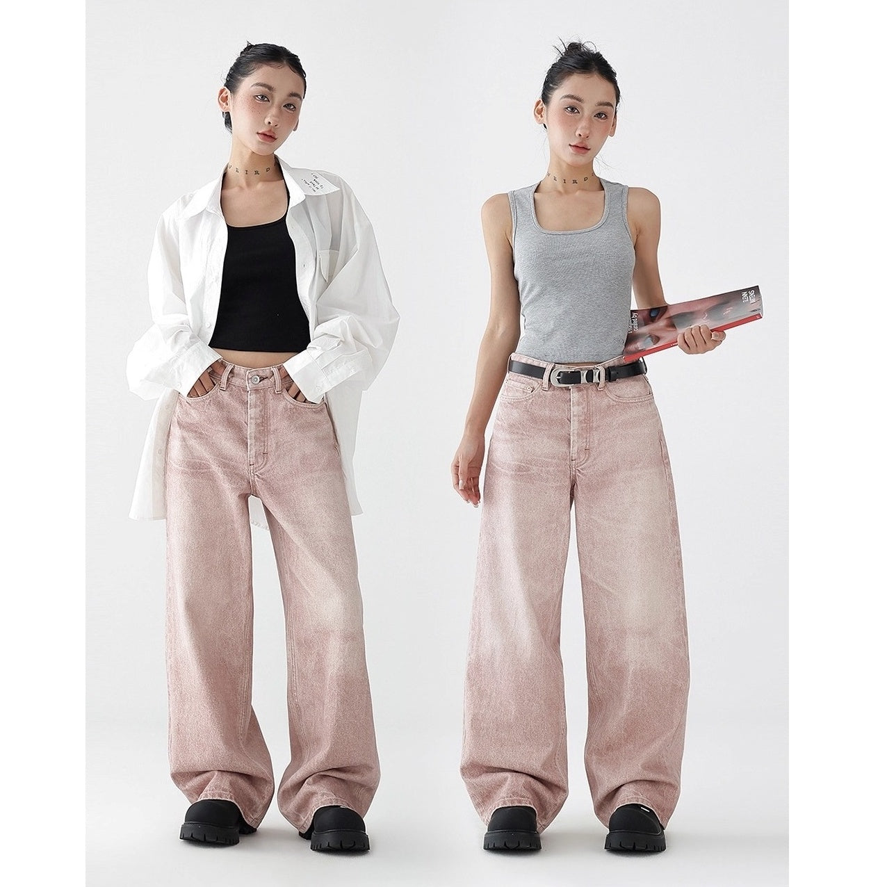 Loose Straight Gradient Pink Washed Jeans AC7119