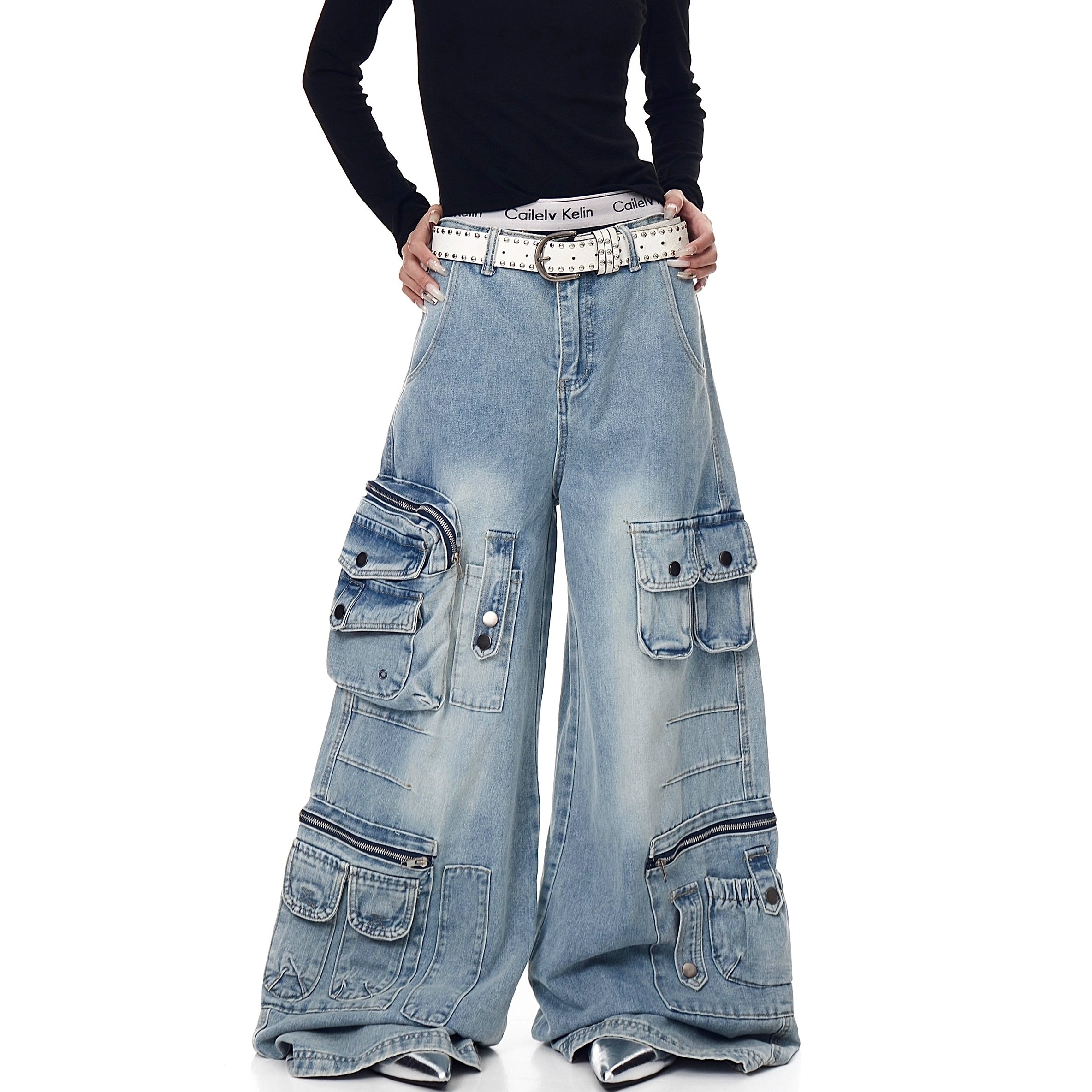 Washed Wide Buggy Cargo Jeans BK7028