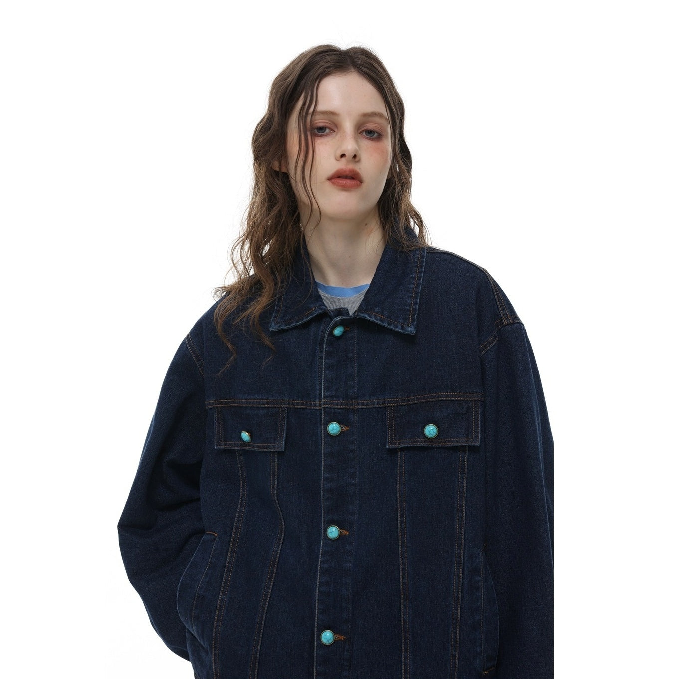 Turquoise Button Denim Jacket MY34