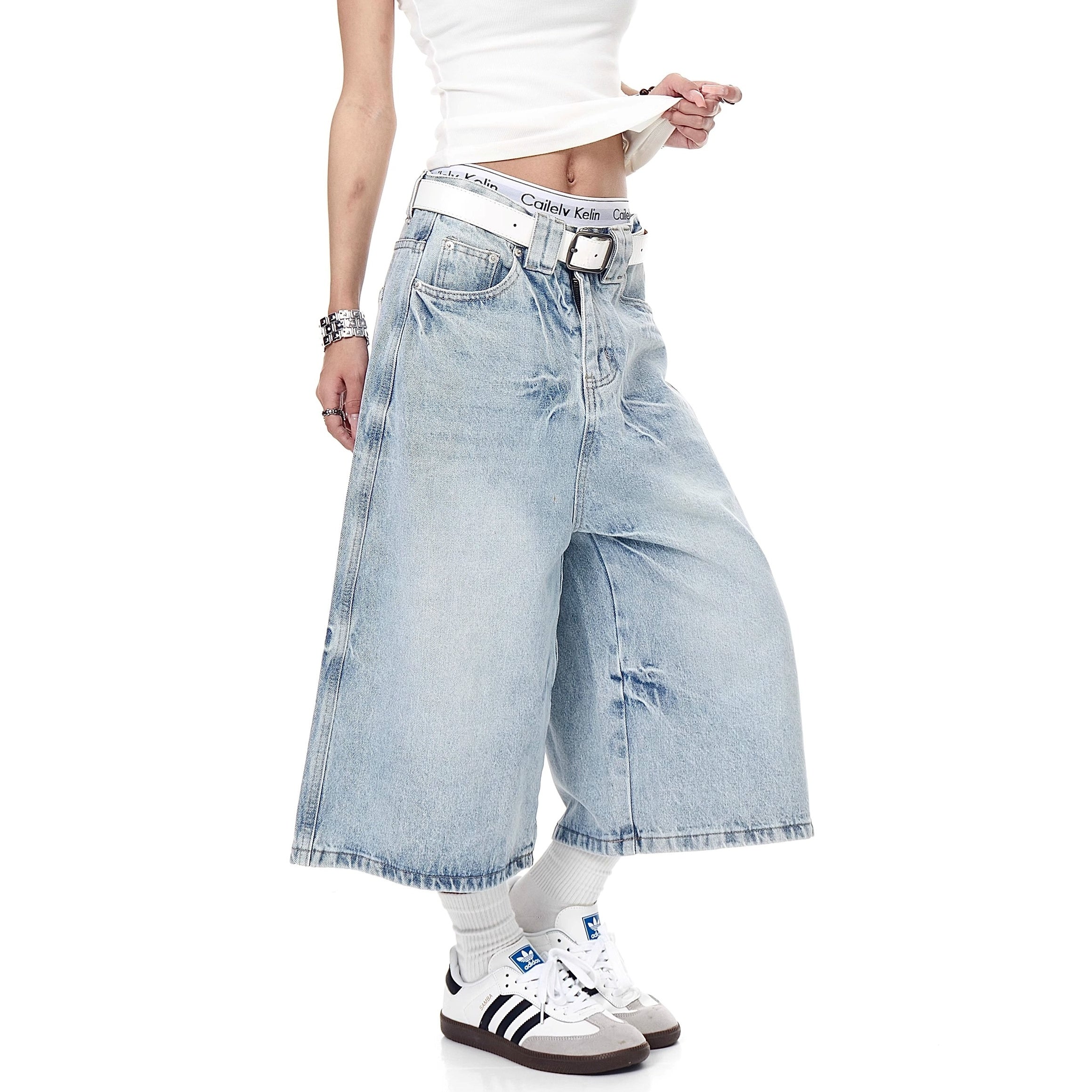 Washed Denim Gaucho Pants MW10221