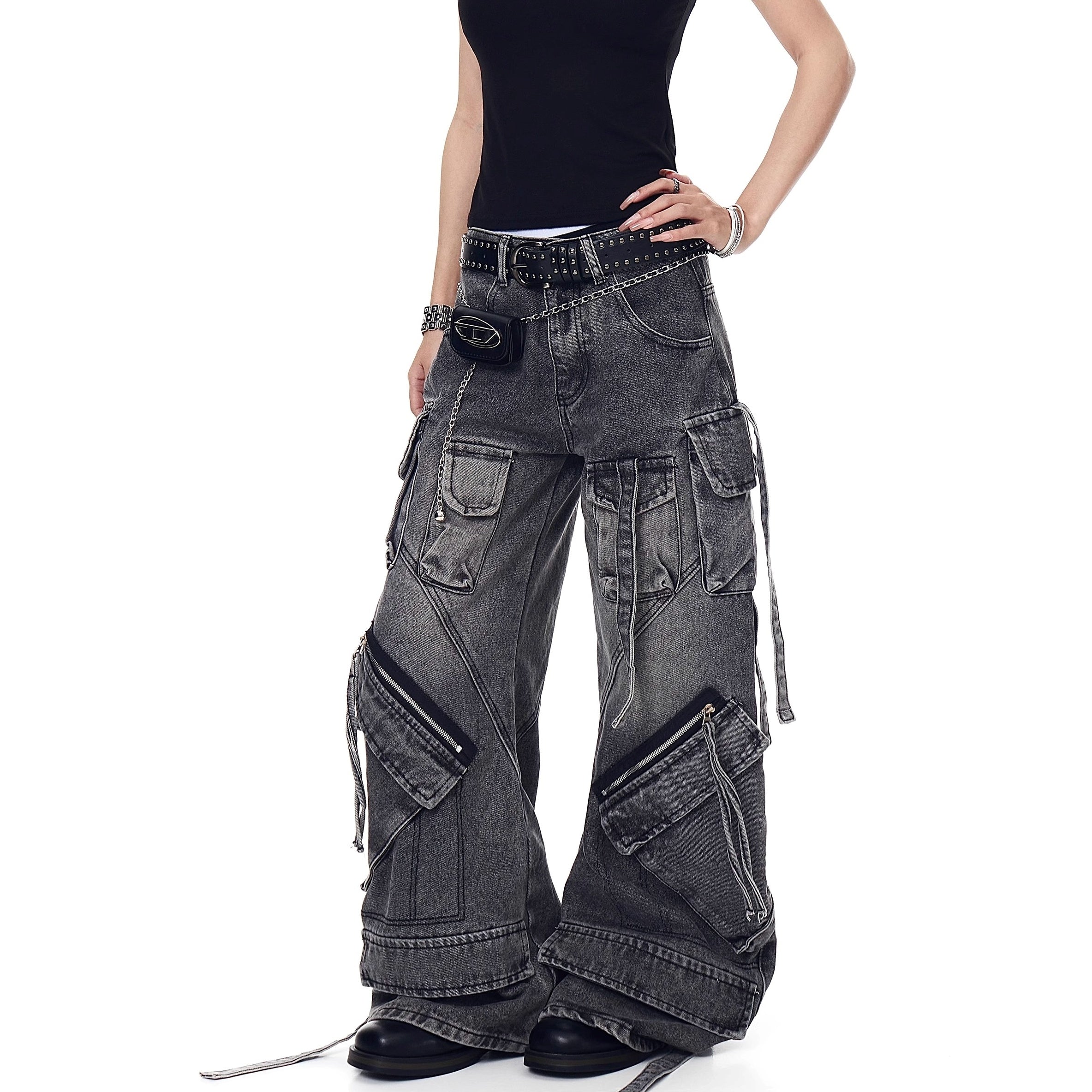 Wash Curve Design Cargo Jeans MW10189