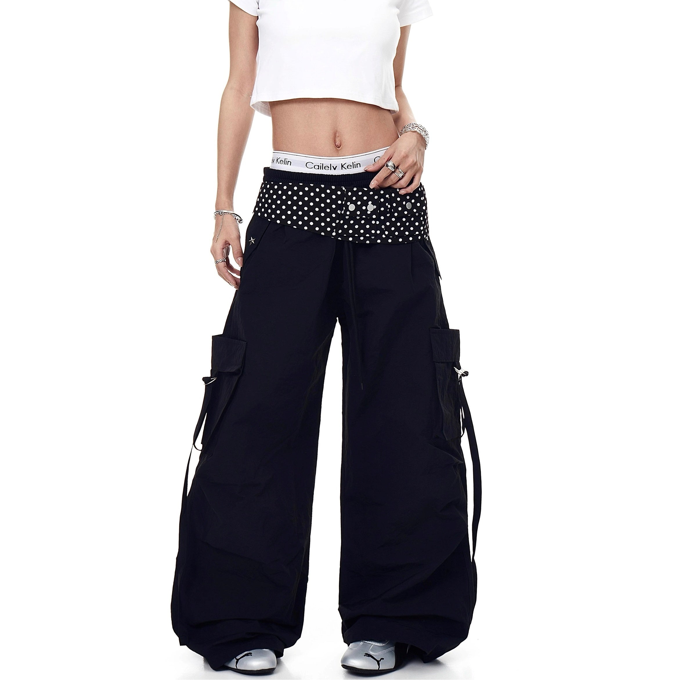 Polka Dot Waist Decoration Paratrooper Cargo Pants MW10236