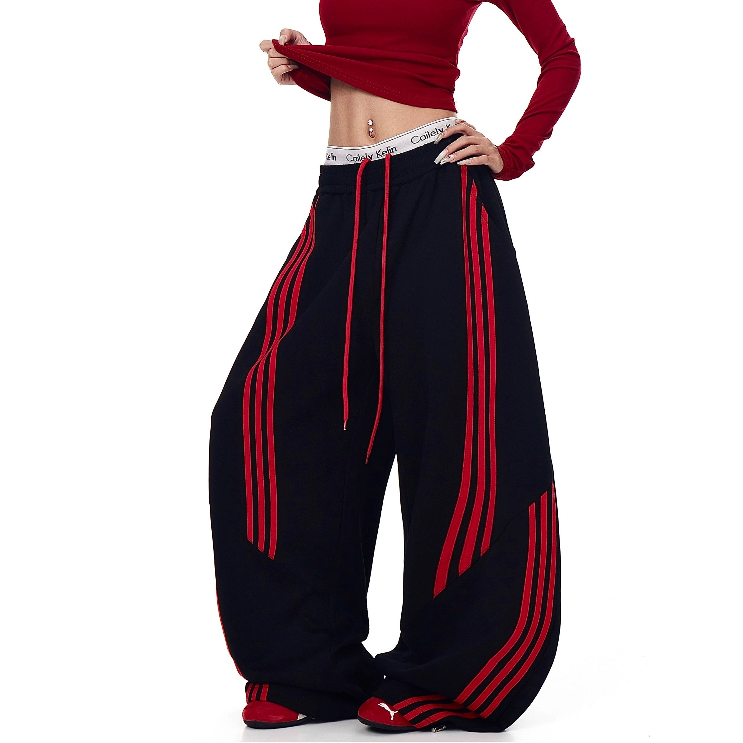 Contrast Striped Spliced Scimitar Sweat Pants BK7035