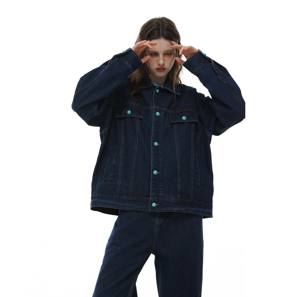 Turquoise Button Denim Jacket MY34